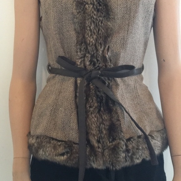 Beautiful Brn/Crm Herringbone Faux Fur Vest - Picture 3 of 7